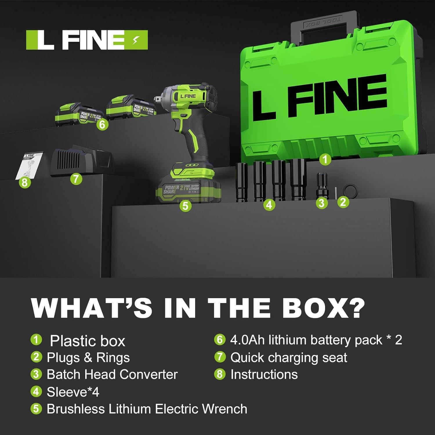 Llave de impacto inalámbrica L FINE 1/2" 600N.m Kit completo