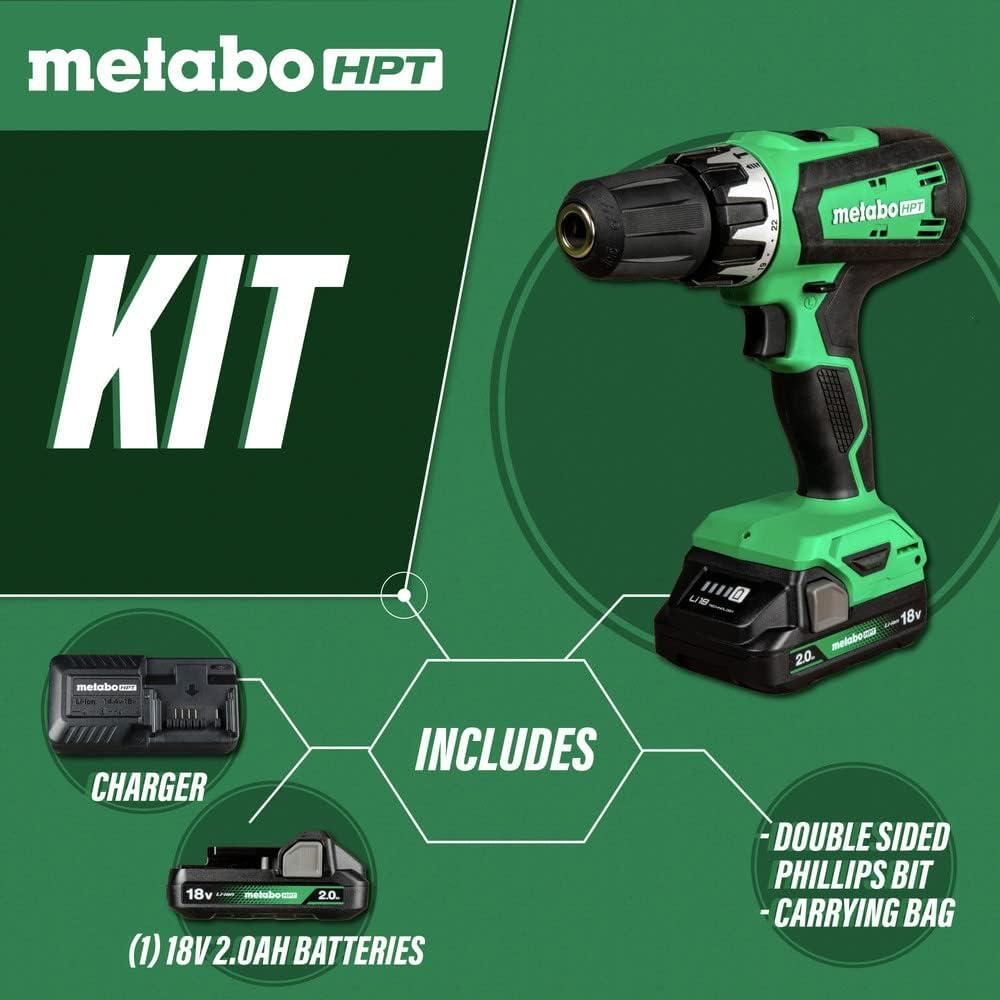Taladro Inalámbrico Metabo HPT 18V con Batería 2.0Ah y Cargador