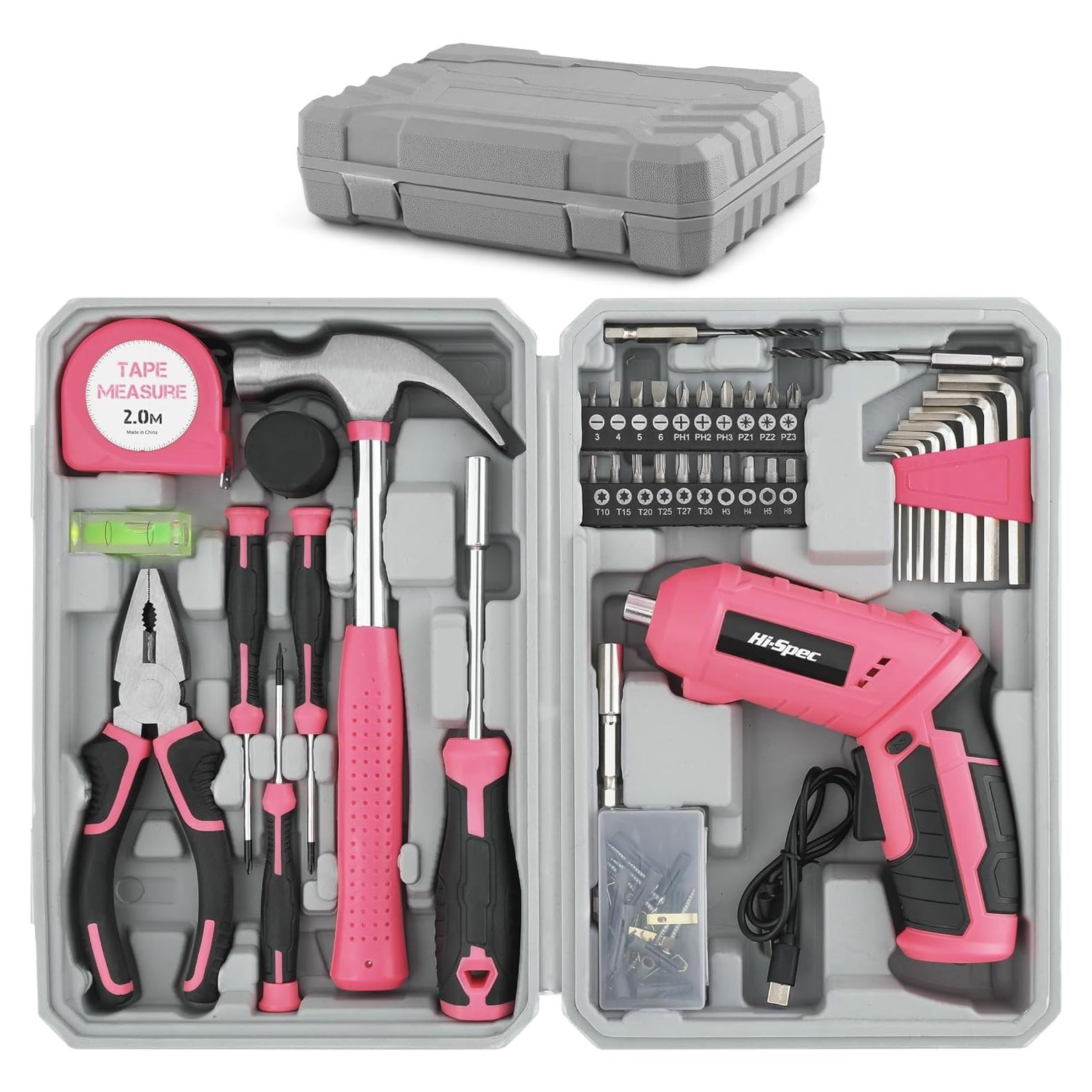 Kit de Herramientas Eléctricas y Manuales Hi-Spec 42 Piezas Rosa