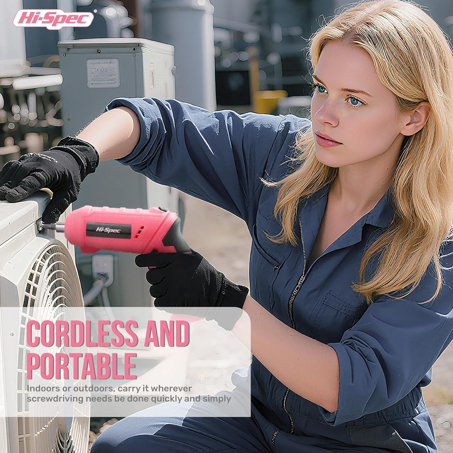 Kit de Herramientas Eléctricas y Manuales Hi-Spec 42 Piezas Rosa