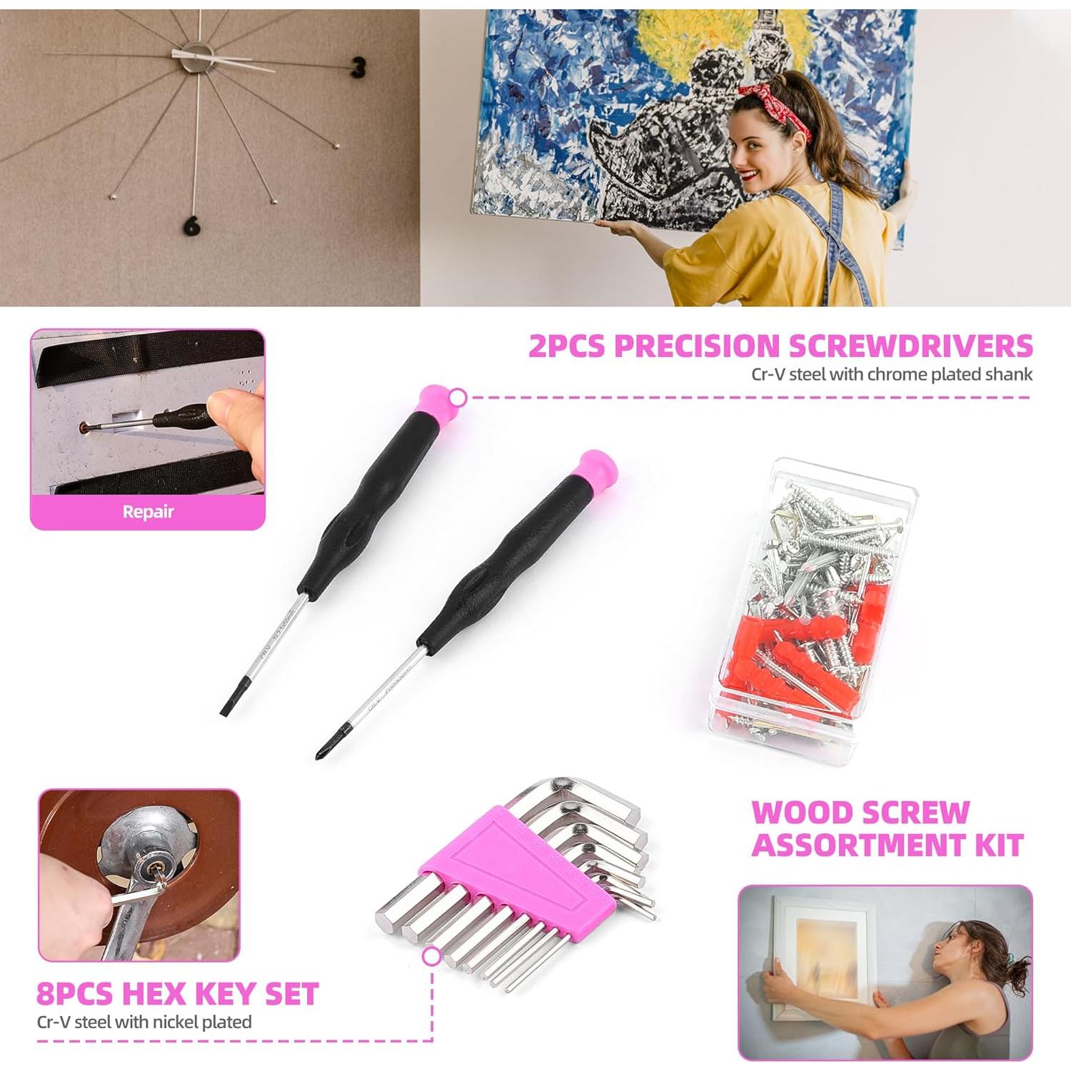 Juego de Herramientas Rosa 123 Piezas URASISTO con Taladro 3.6V