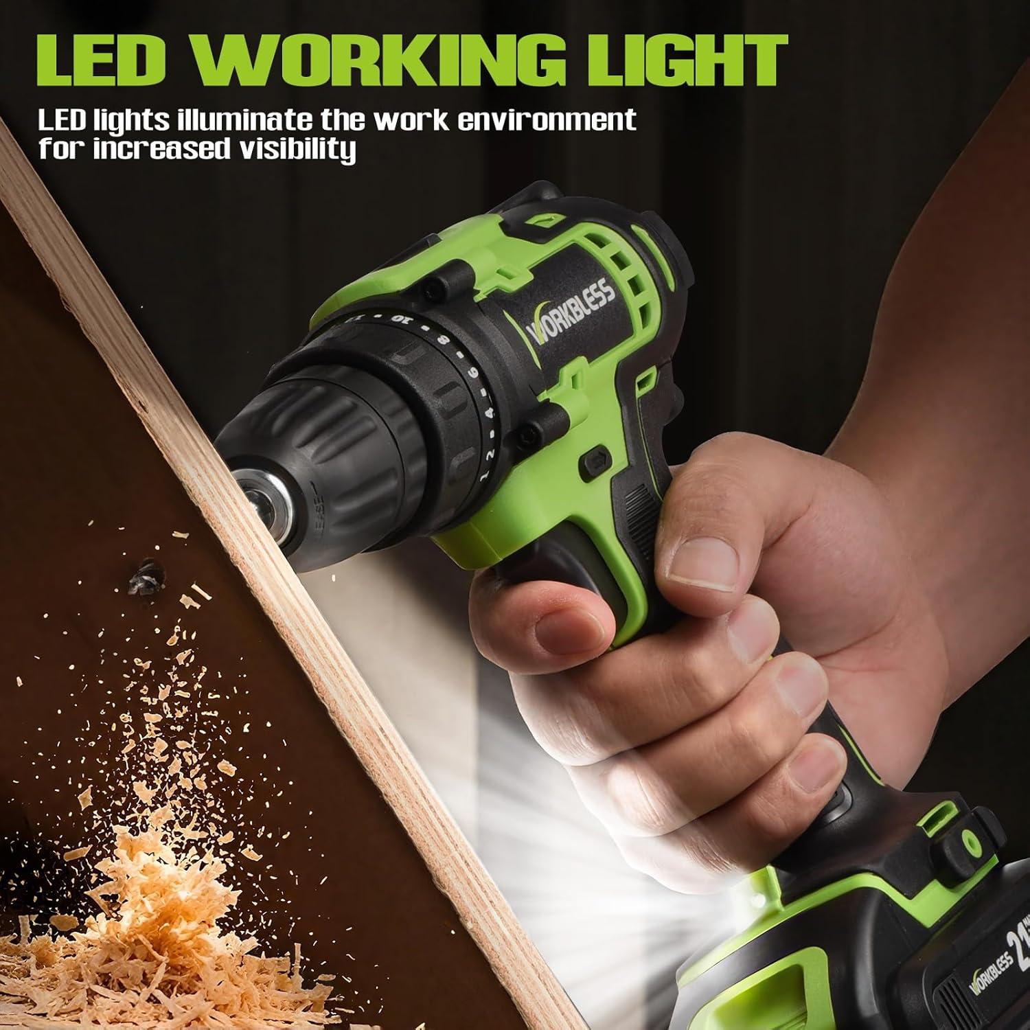 Taladro Inalámbrico WORKBLESS 21V con Batería y 28 Accesorios