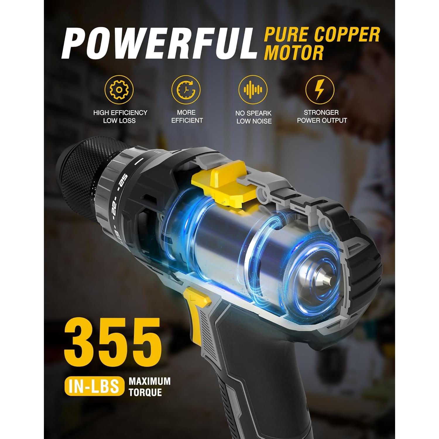 Taladro Inalámbrico RIDA 20V 2.0Ah con Accesorios 25 Piezas