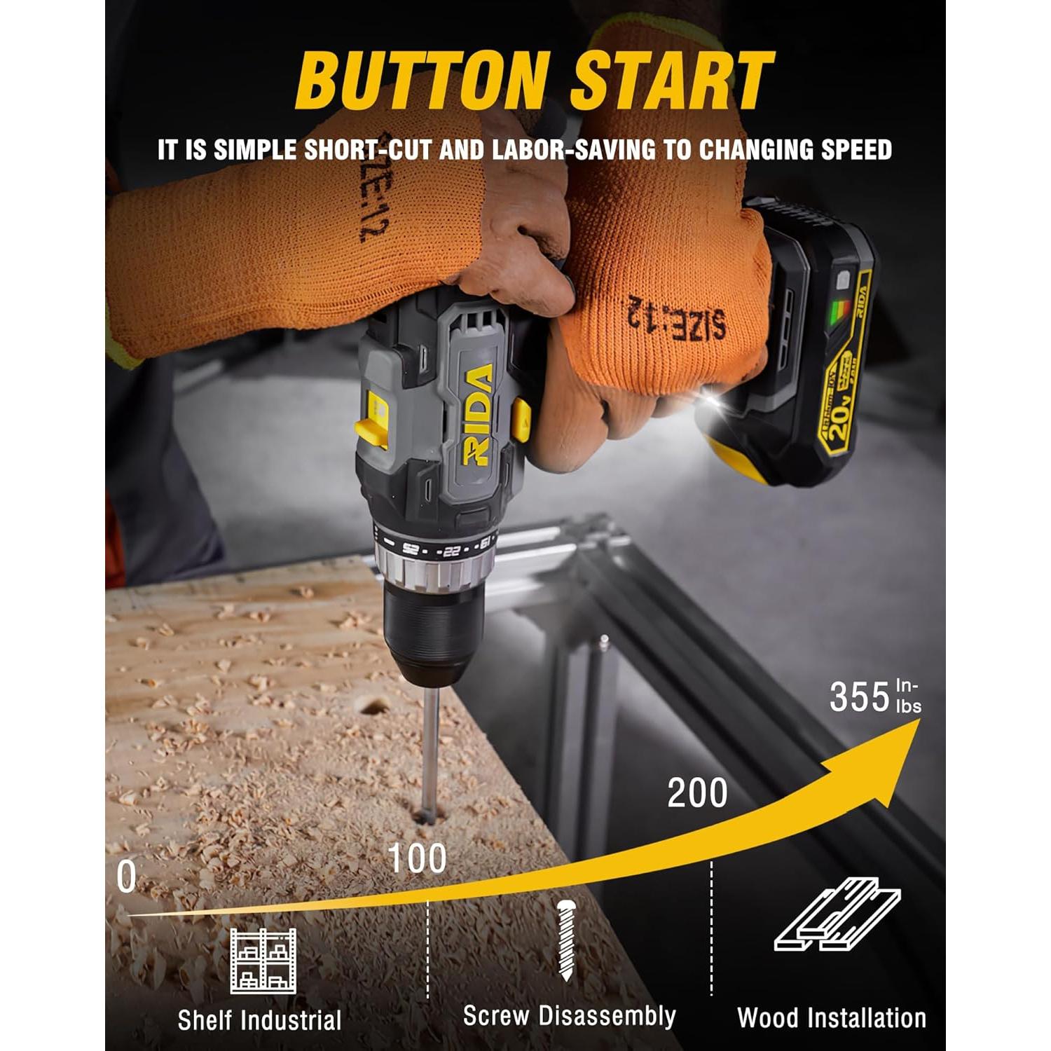 Taladro Inalámbrico RIDA 20V 2.0Ah con Accesorios 25 Piezas