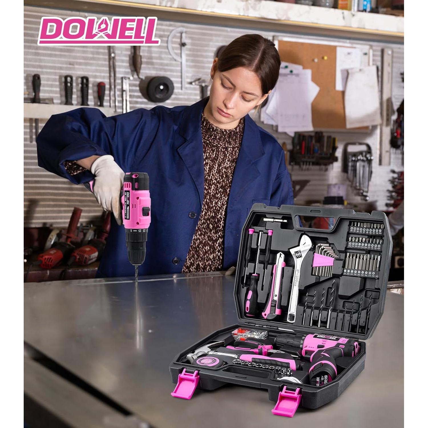 Kit de Herramientas DOWELL Rosa 147 Piezas con Taladro 12V