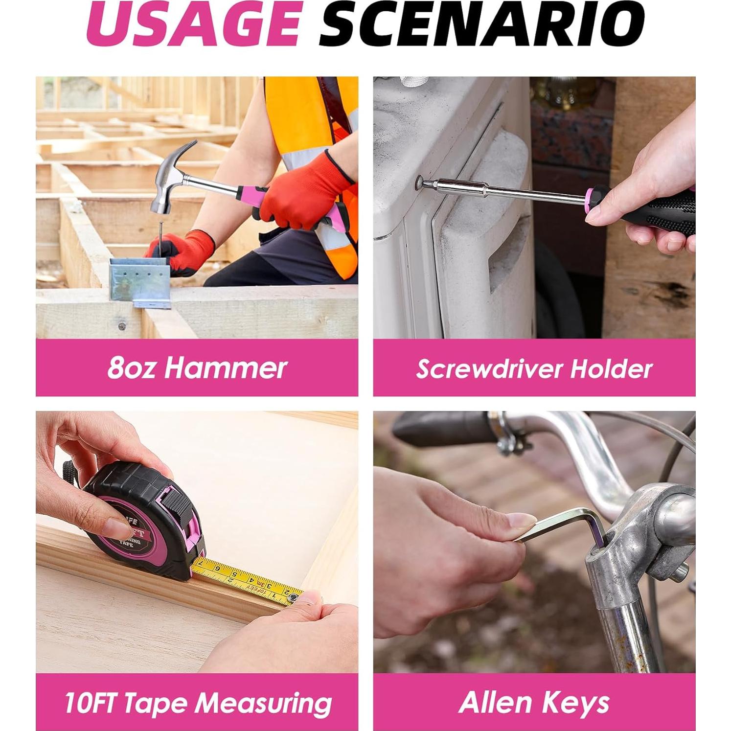 Kit de Herramientas DOWELL Rosa 147 Piezas con Taladro 12V