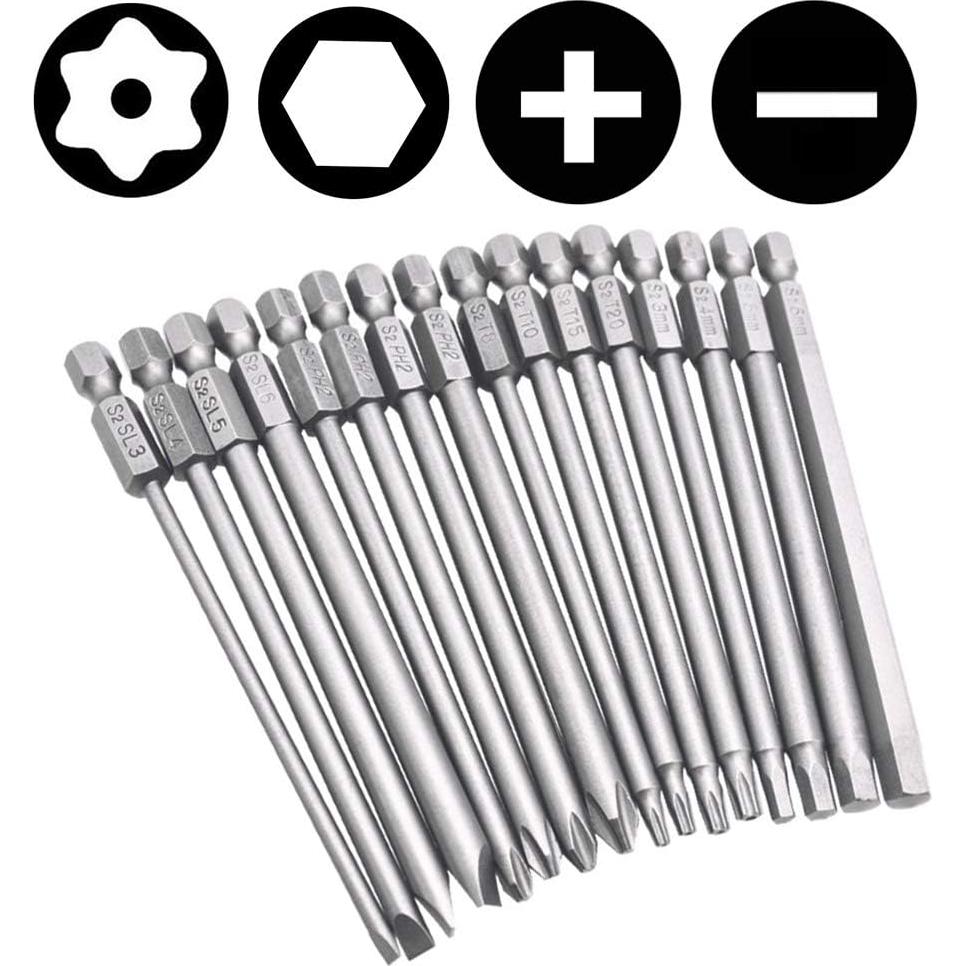 Juego de Puntas Magnéticas Yakamoz 16Pcs 4-en-1 Hexagonal 100mm