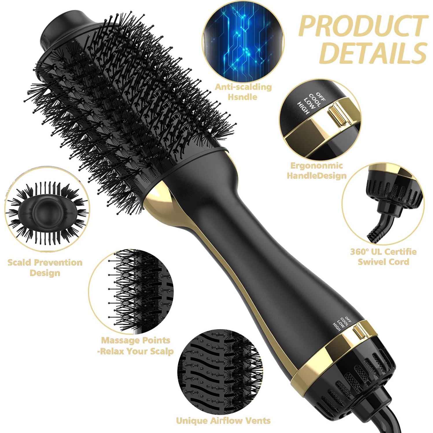 Cepillo Secador 4 en 1 Zhuhai SY-BD08 Negro Dorado