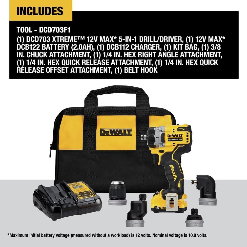 Taladro Atornillador Inalámbrico DEWALT DCD703F1 12V 5-en-1