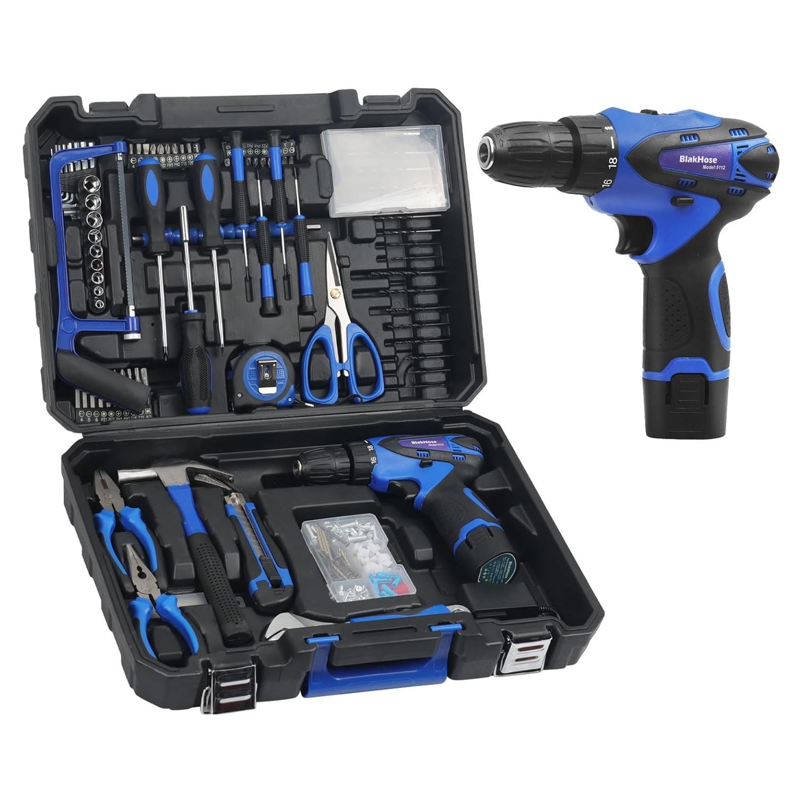Kit de herramientas BlakHose 261 piezas con taladro 12V