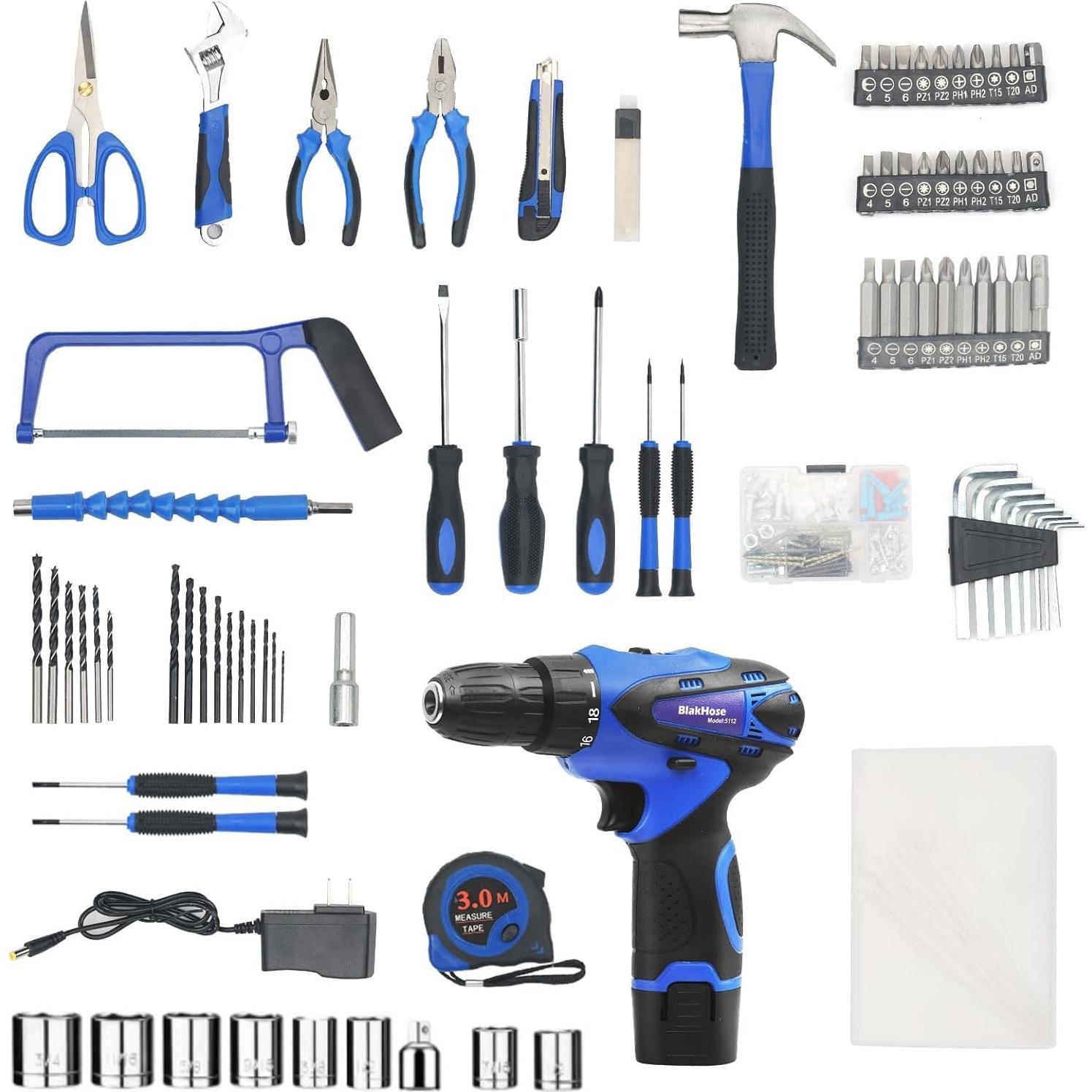 Kit de herramientas BlakHose 261 piezas con taladro 12V