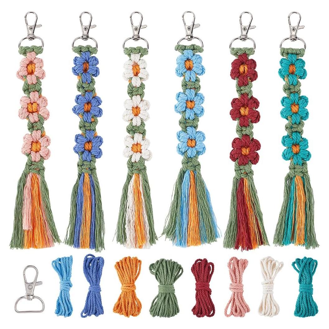 Kit de Llaveros de Macramé SUNNYCLUE 6 Sets DIY con Instrucciones