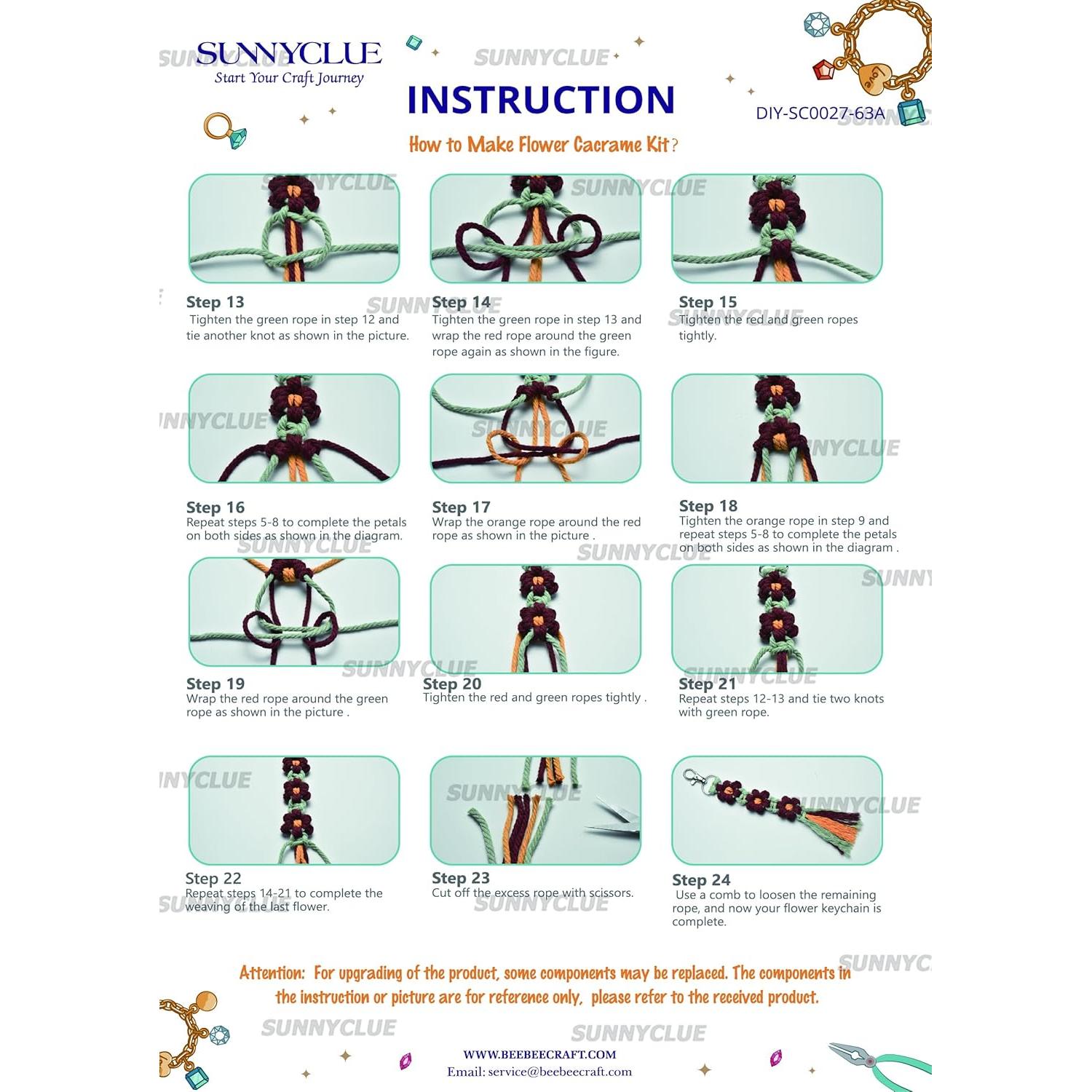 Kit de Llaveros de Macramé SUNNYCLUE 6 Sets DIY con Instrucciones