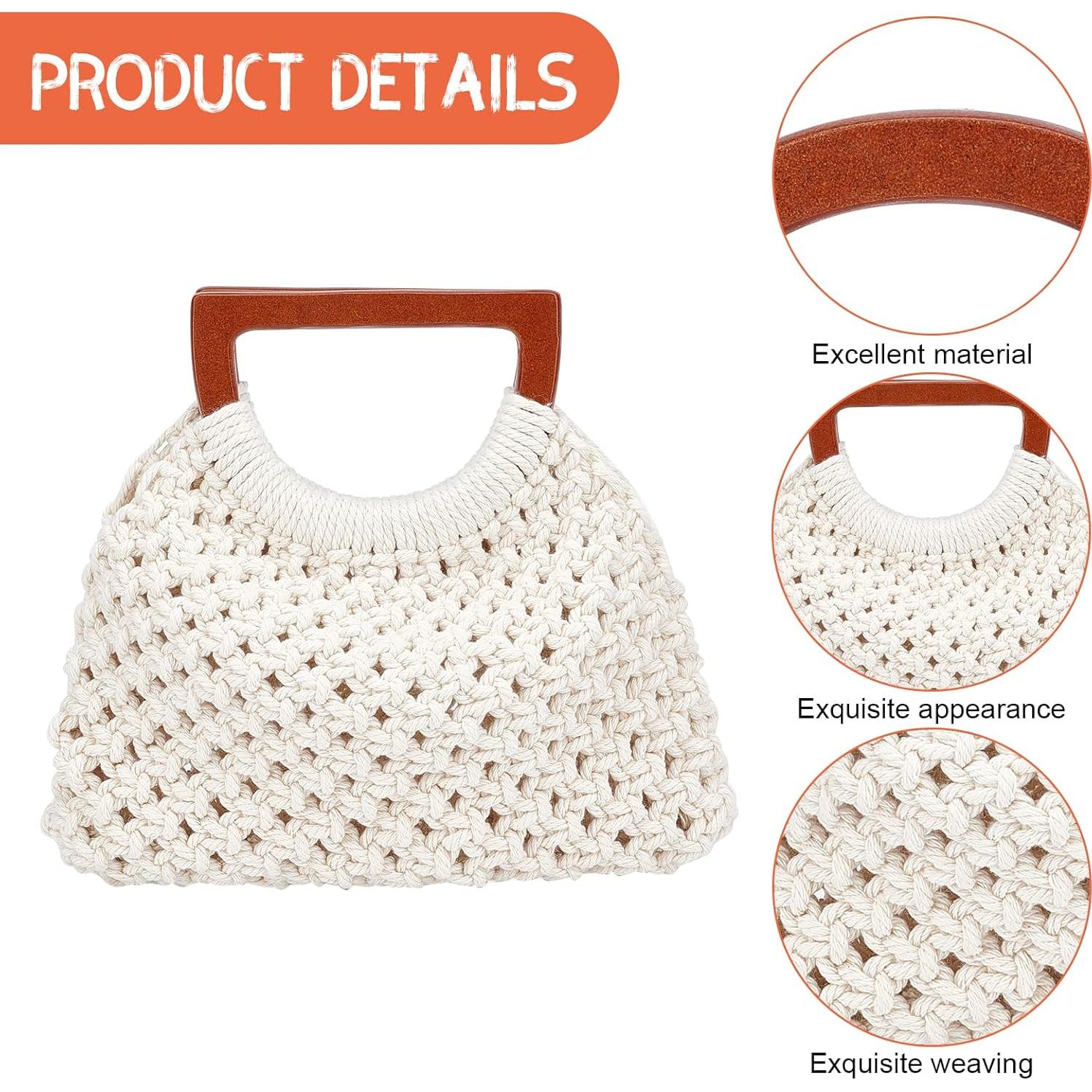 WEBEEDY Macrame Bag DIY Kit for Adults Macrame Kit for Beginners Macrame Purse DIY Kit for Women Macrame Handbag with Wooden Handle Hobbies Project for Starter Christmas Boho Gift Idea (Natural)