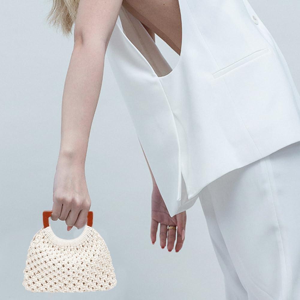 WEBEEDY Macrame Bag DIY Kit for Adults Macrame Kit for Beginners Macrame Purse DIY Kit for Women Macrame Handbag with Wooden Handle Hobbies Project for Starter Christmas Boho Gift Idea (Natural)