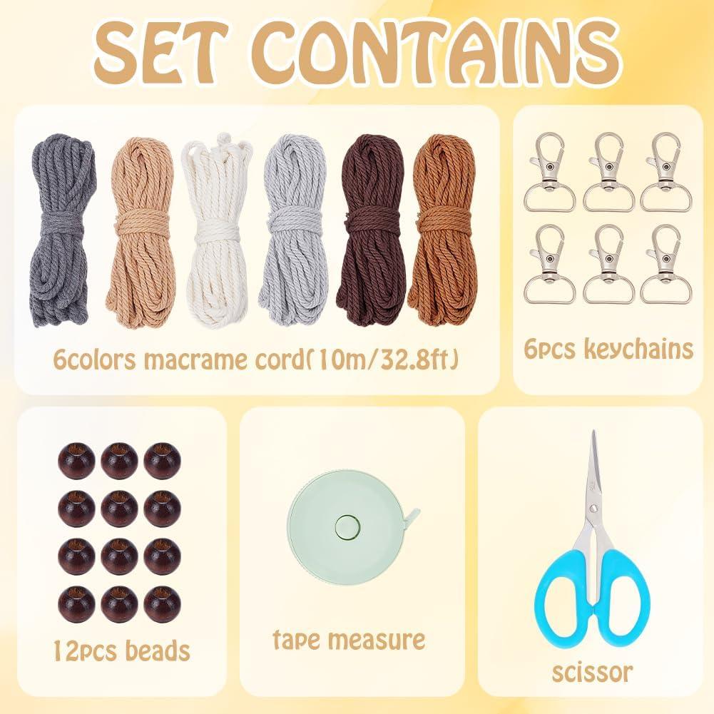 Kit de Llavero de Macramé Boho ACRNIGHEET - 6 Piezas