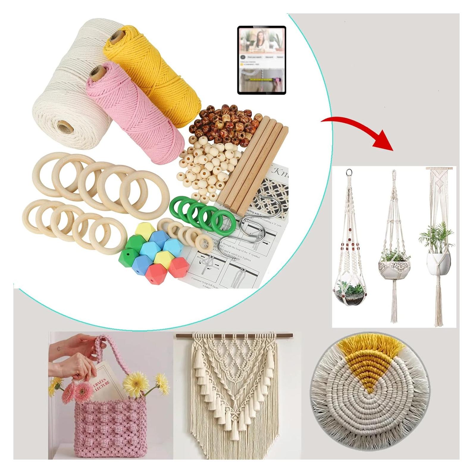 Kit de Macramé LECZIVOEN 329 Yardas 3mm con Perlas y Anillos