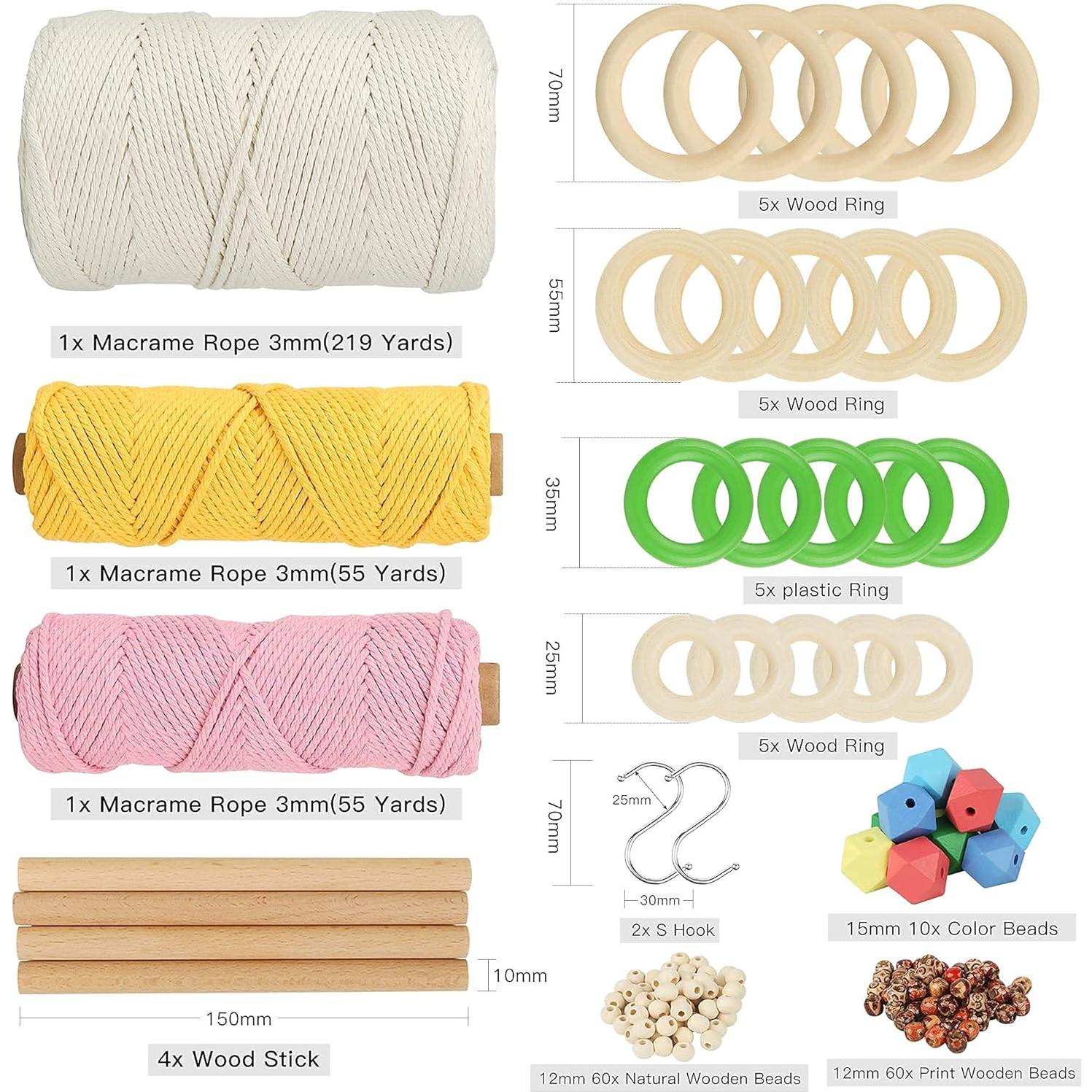 Kit de Macramé LECZIVOEN 329 Yardas 3mm con Perlas y Anillos