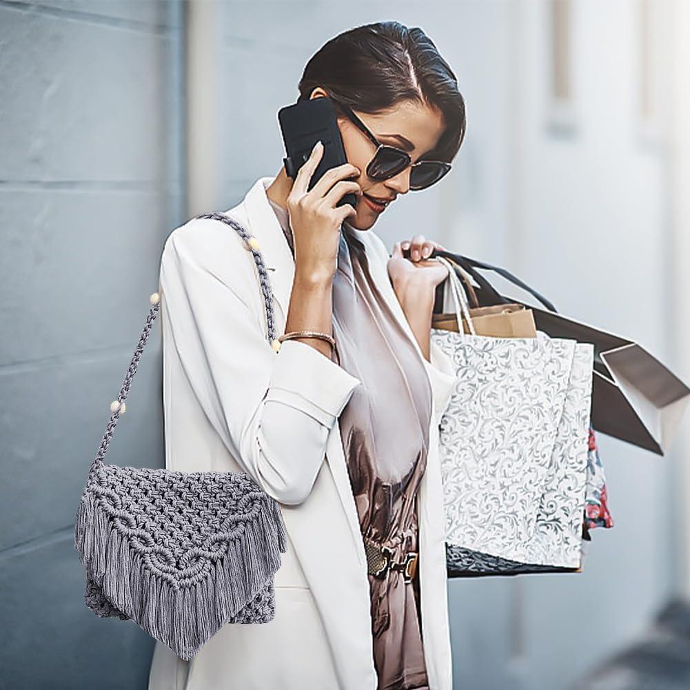 Kit de Bolsa de Macramé DIY INFUNLY para Adultos - Boho con Borlas