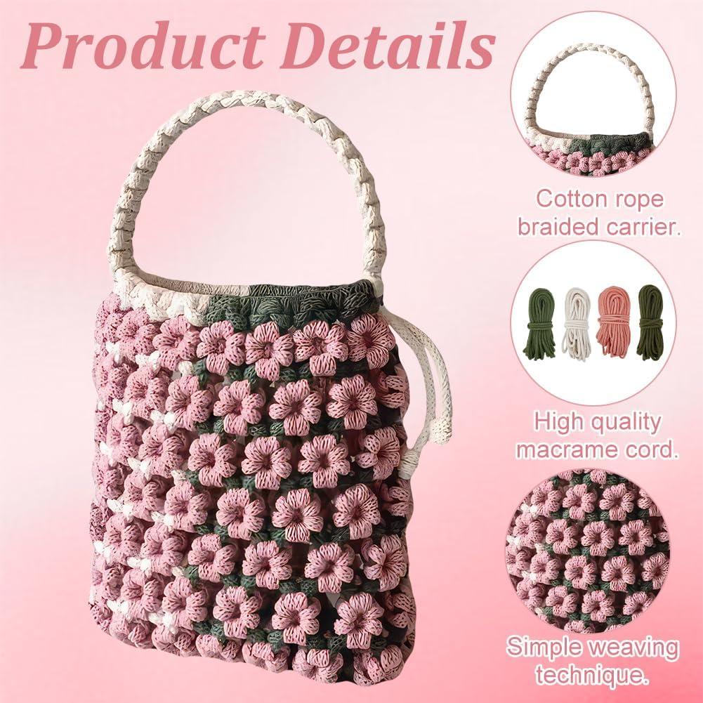 Kit de Bolsa de Macramé DIY BEUNITONE Boho Floral Rosa