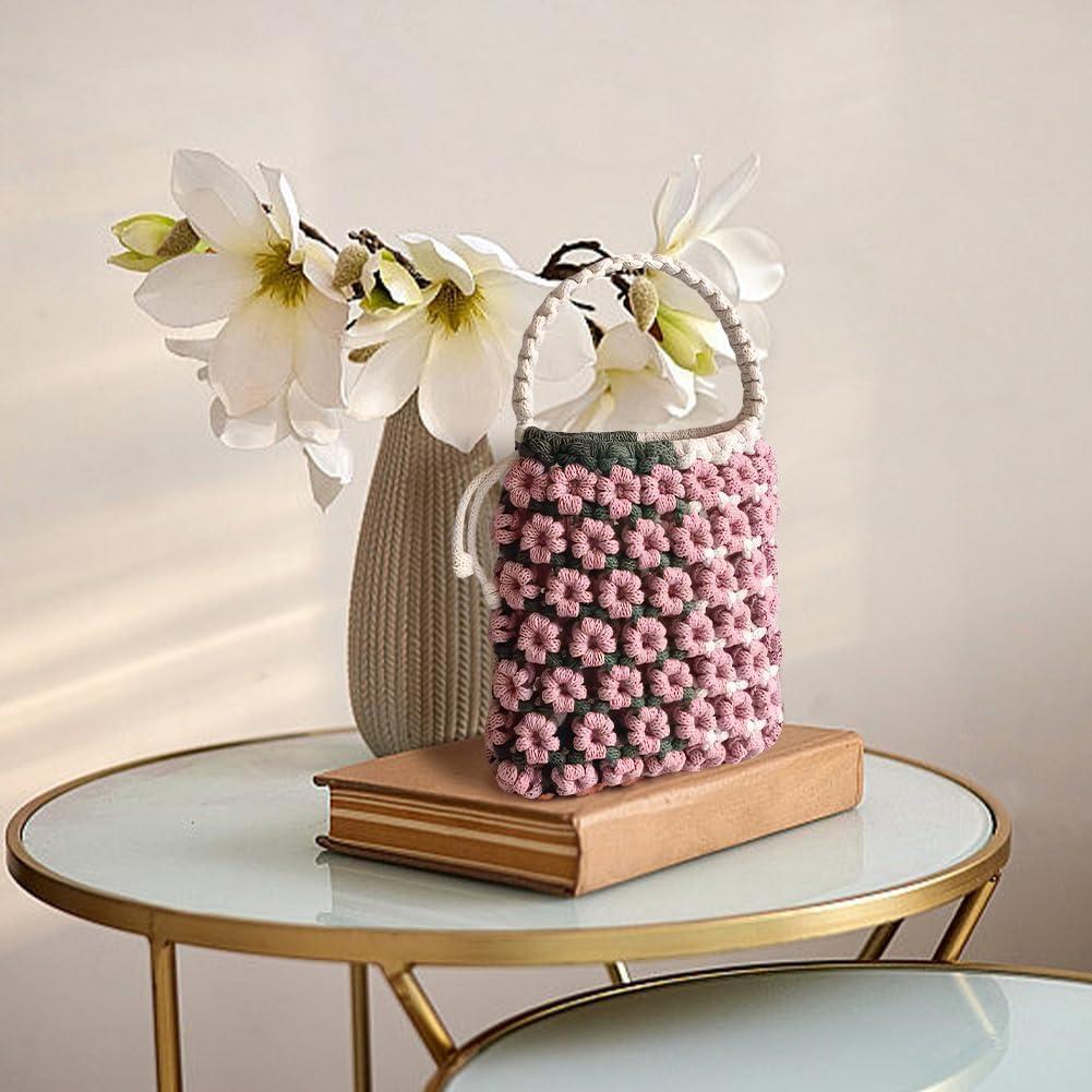 Kit de Bolsa de Macramé DIY BEUNITONE Boho Floral Rosa