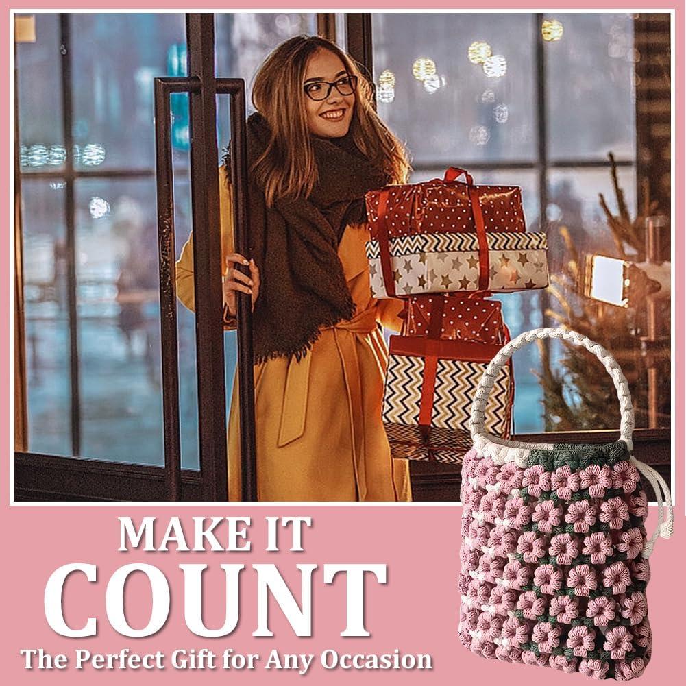 Kit de Bolsa de Macramé DIY BEUNITONE Boho Floral Rosa