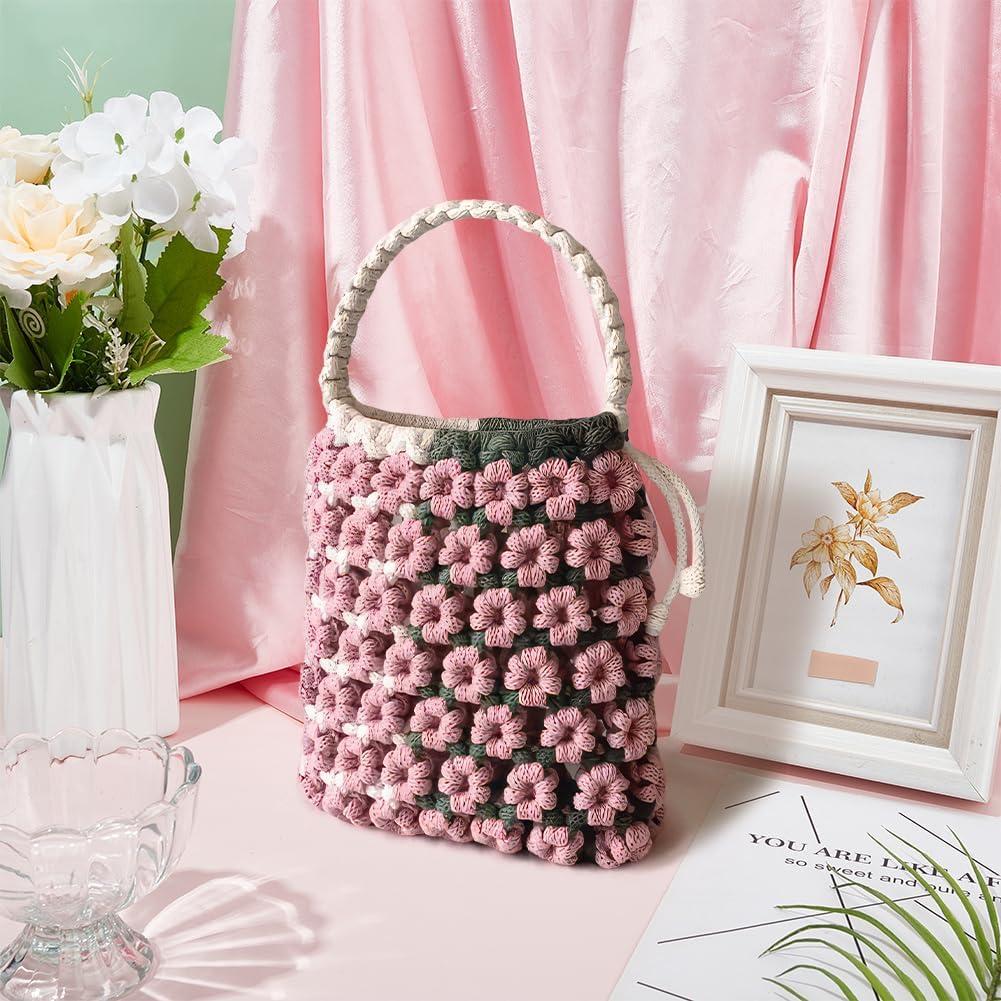 Kit de Bolsa de Macramé DIY BEUNITONE Boho Floral Rosa