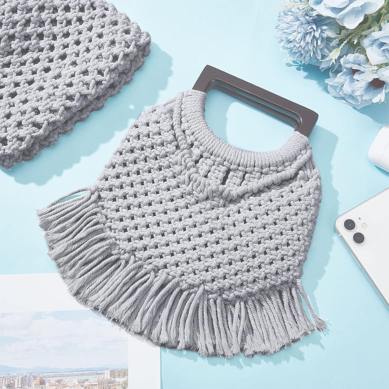 WEBEEDY Macrame Bag DIY Kit for Adults Macrame Kit for Beginners,Macrame Purse DIY Kit for Women Macrame Handbag with Wooden Handle Hobbies Project for Starter Christmas Boho Decor Gift(Grey)