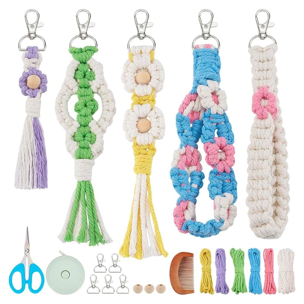 Kit de Llaveros de Macramé DIY INFUNLY - 5 Sets con Instrucciones