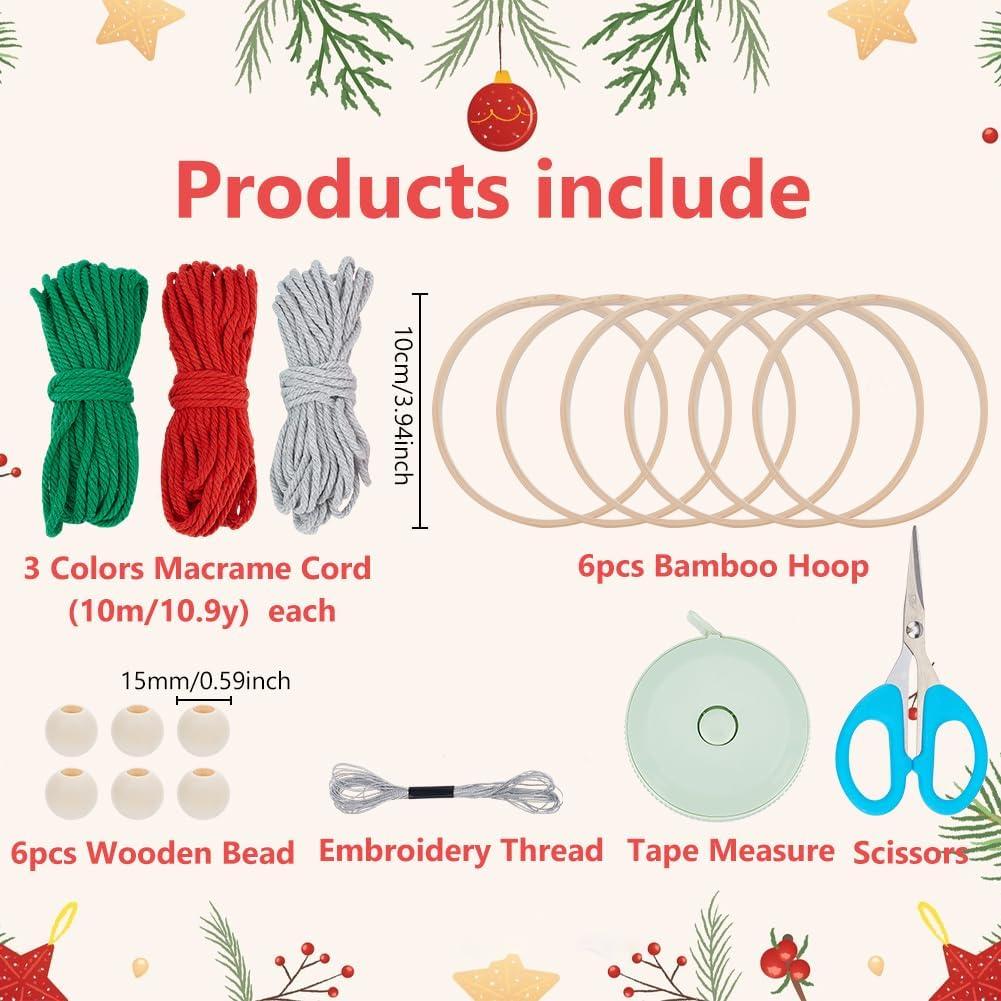 Kit de Macramé ACRNIGHEET para Árbol de Navidad - 6 Piezas
