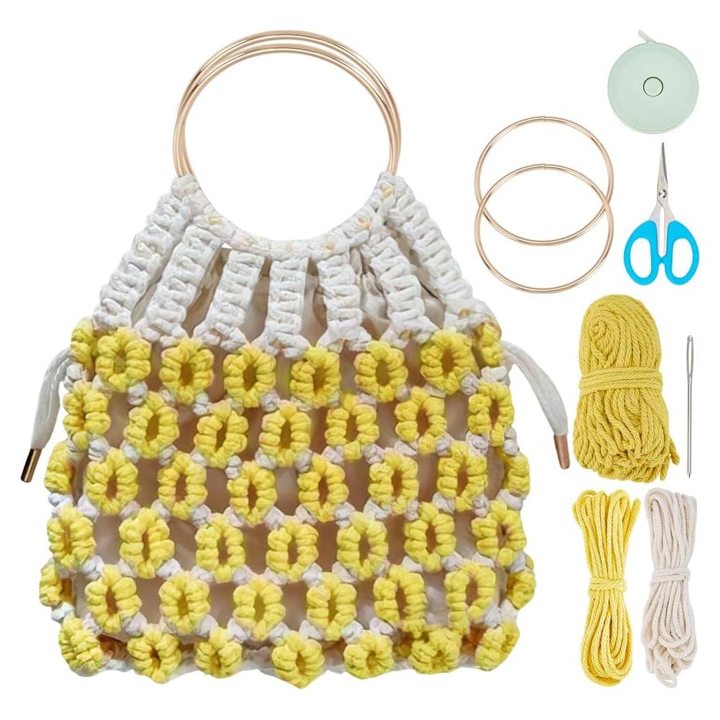 Kit de Bolsa de Macramé DIY BEUNITONE - Boho Floral Algodón