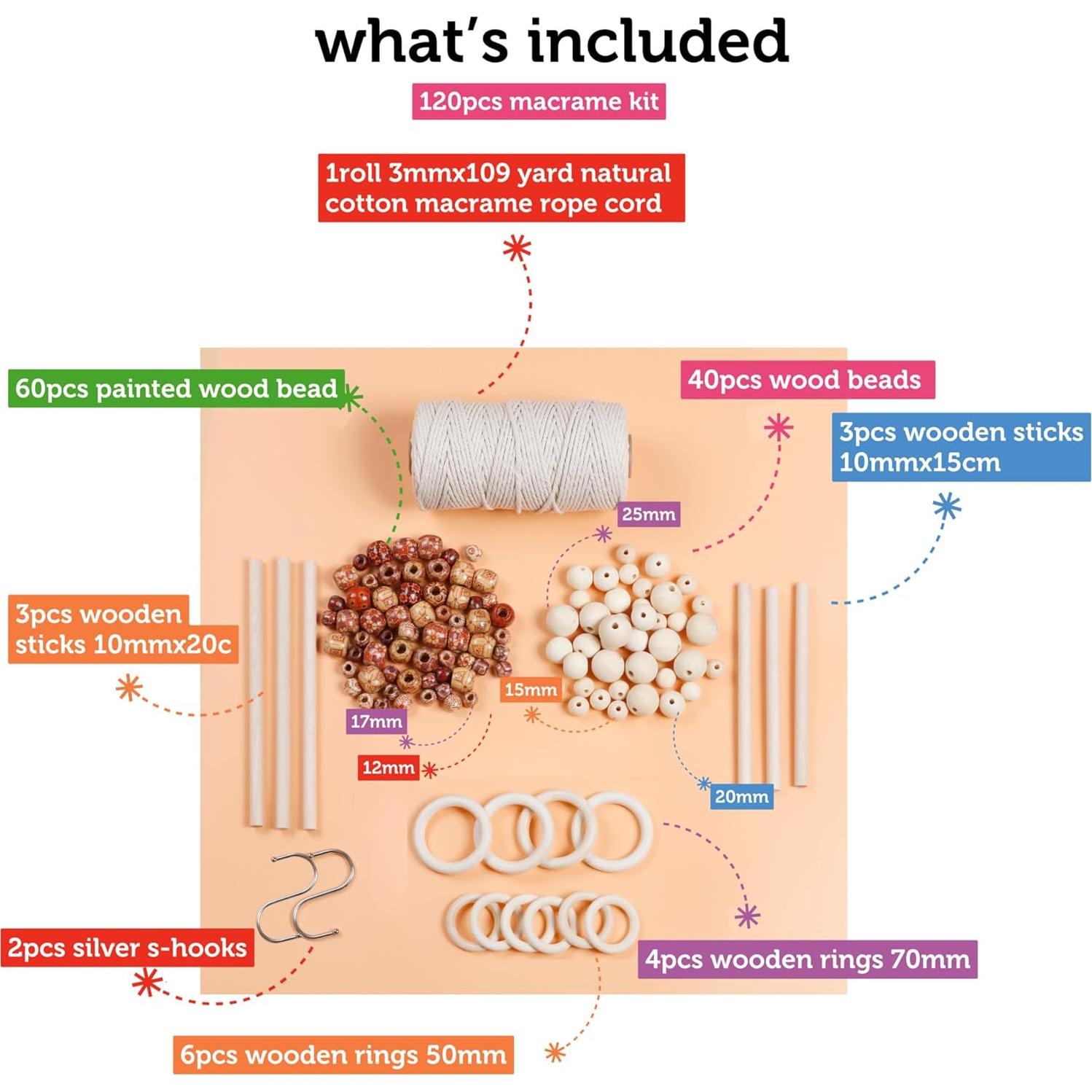 Kit de Macramé Incraftables 120 Piezas - Algodón Natural