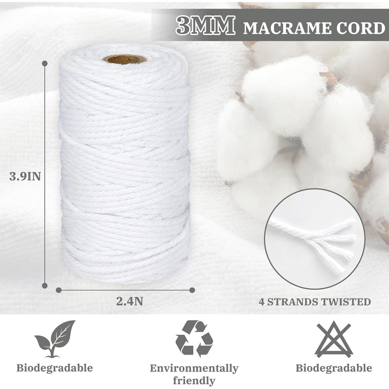 Cuerda de Macramé Blanca 3mm - Kit 3 Rollos 149.9m Algodón