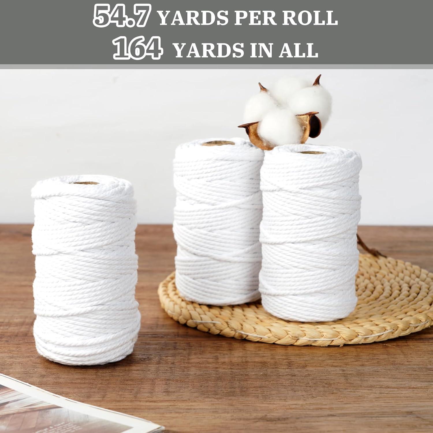 Cuerda de Macramé Blanca 3mm - Kit 3 Rollos 149.9m Algodón