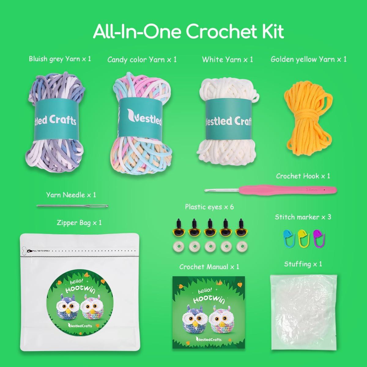 Kit de Crochet NestledCrafts Hootwin para Principiantes - 2 Búhos