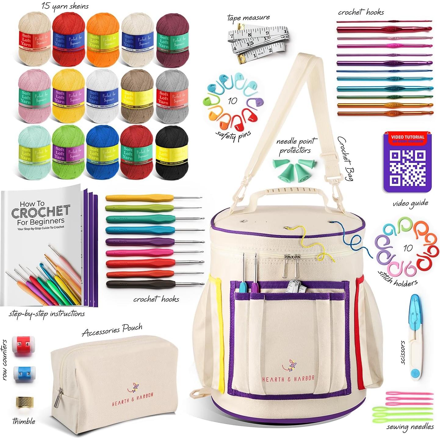 Kit de Crochet Hearth & Harbor para Principiantes - 15 Ovillos y 21 Ganchos