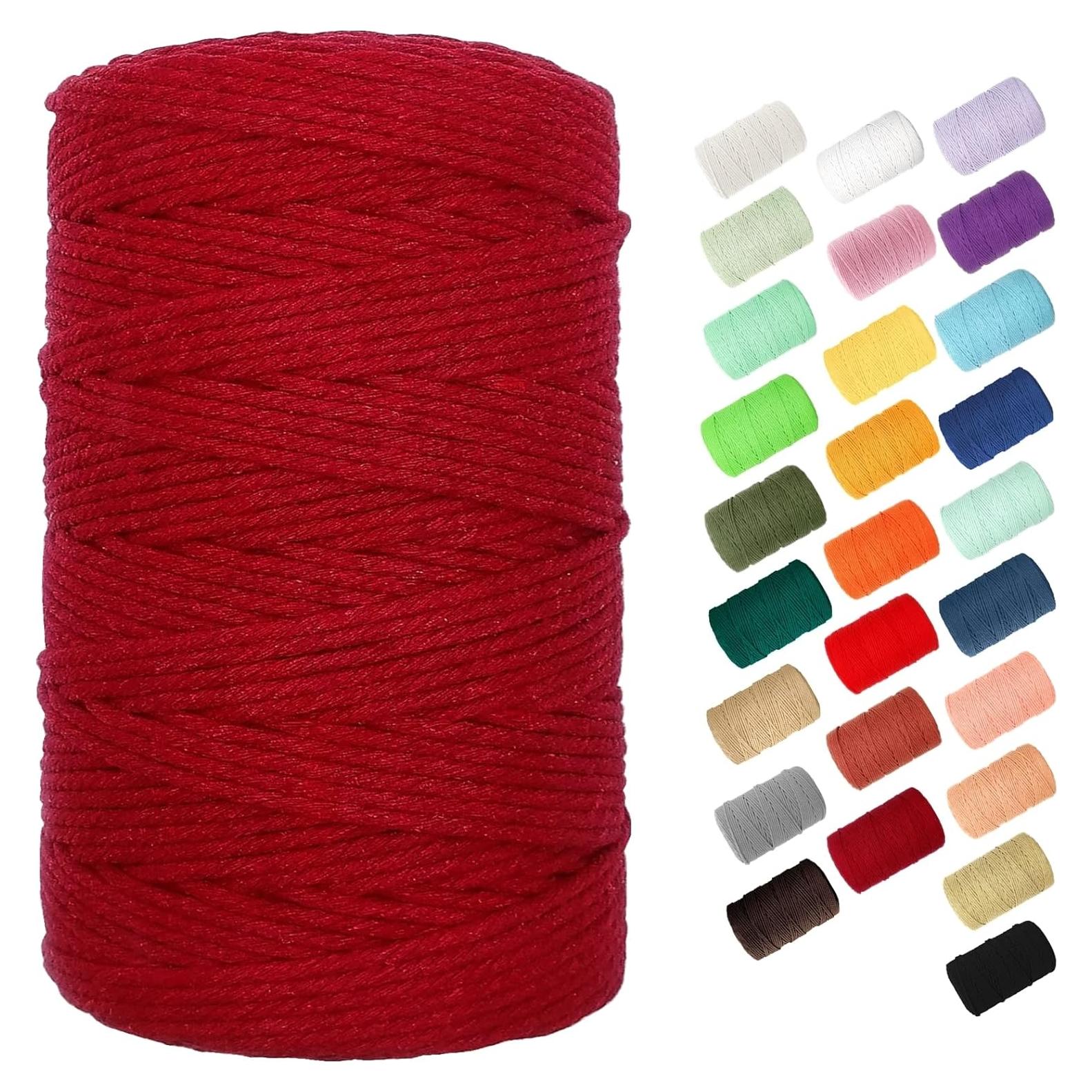Cuerda de Macramé BYWORLD 3mm 200m Algodón Natural Rojo Vino
