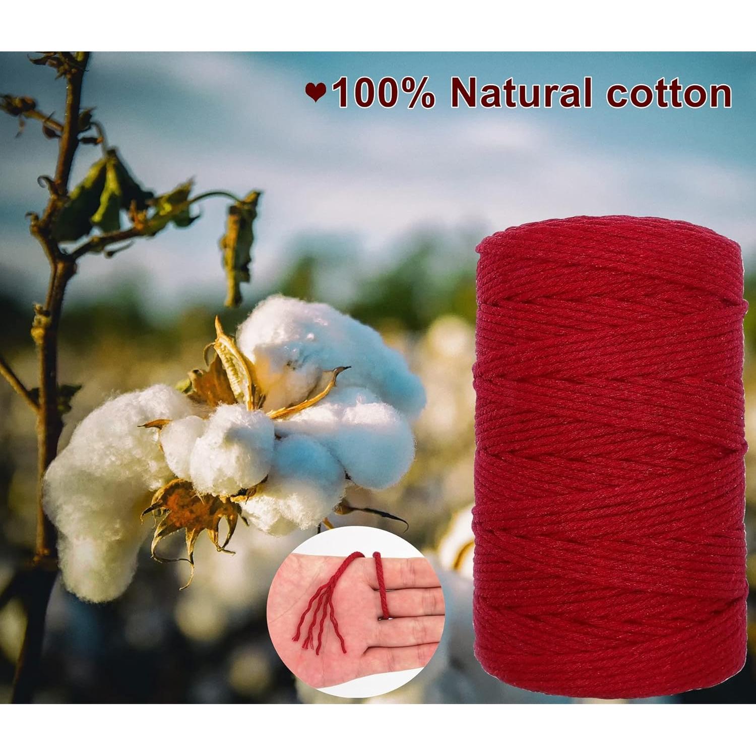 Cuerda de Macramé BYWORLD 3mm 200m Algodón Natural Rojo Vino