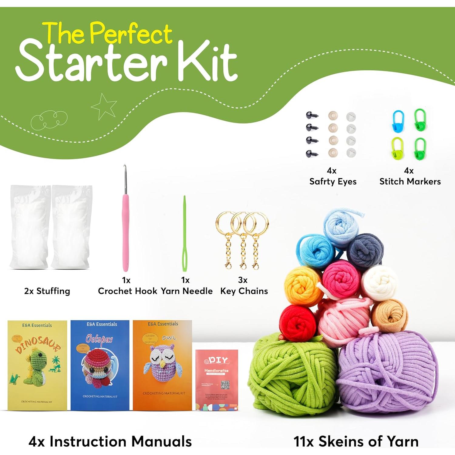 Kit de Crochet para Principiantes E&A Essentials - 3 Animales Amigurumi