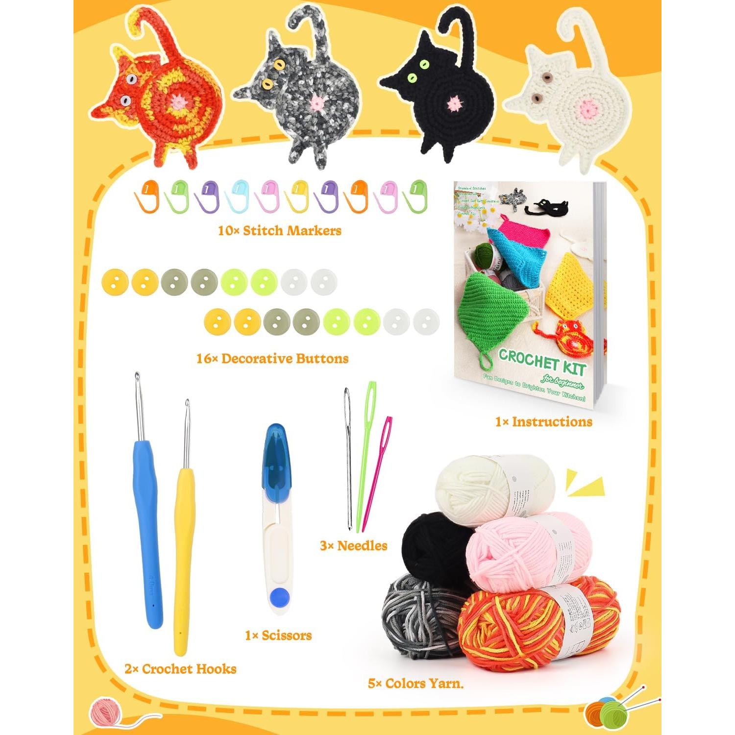Kit de Crochet Coopay para Principiantes - Posavasos de Gato