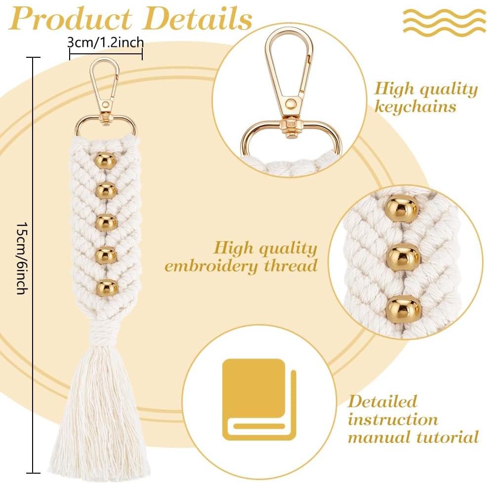 Kit de Llaveros de Macramé INFUNLY 6 Piezas con Cuentas