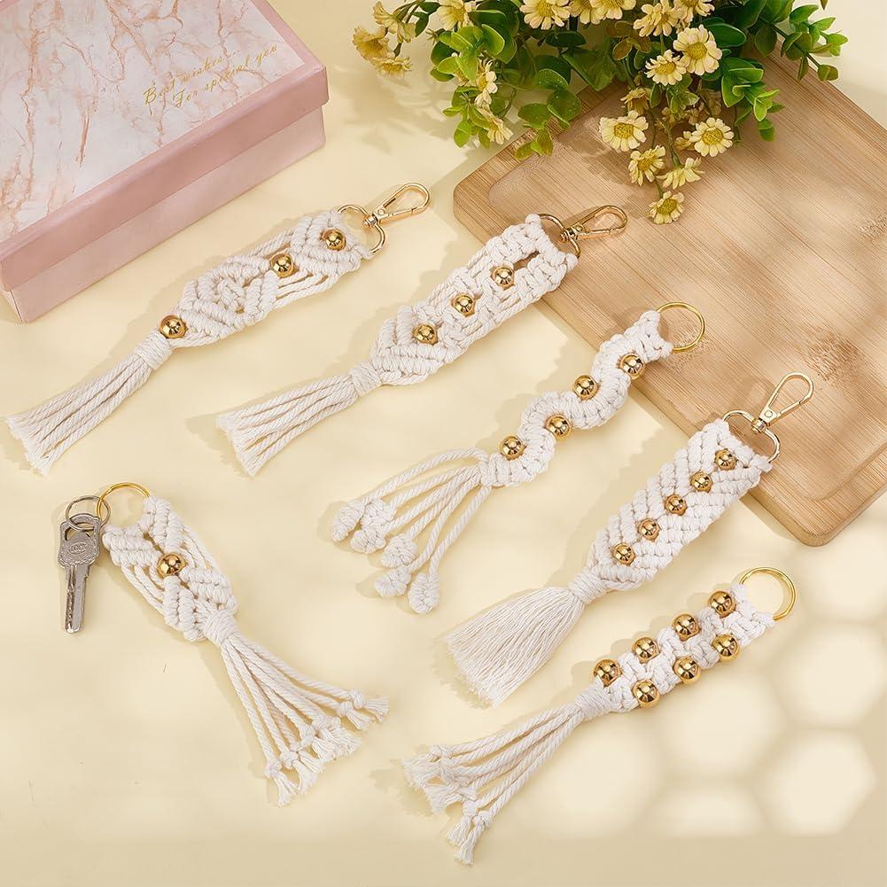 Kit de Llaveros de Macramé INFUNLY 6 Piezas con Cuentas