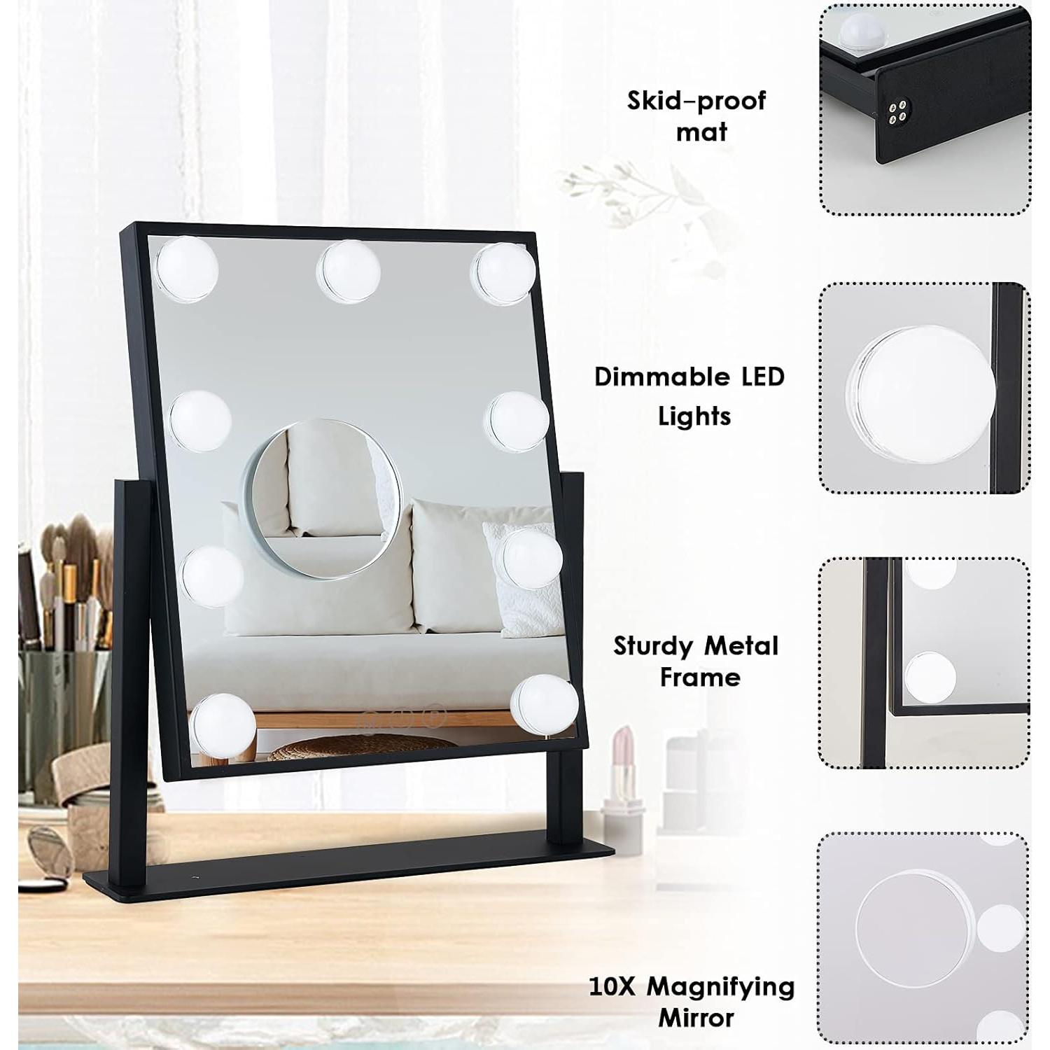 Espejo de Maquillaje Iluminado BWLLNI 30x25.4cm 9 Bombillas LED