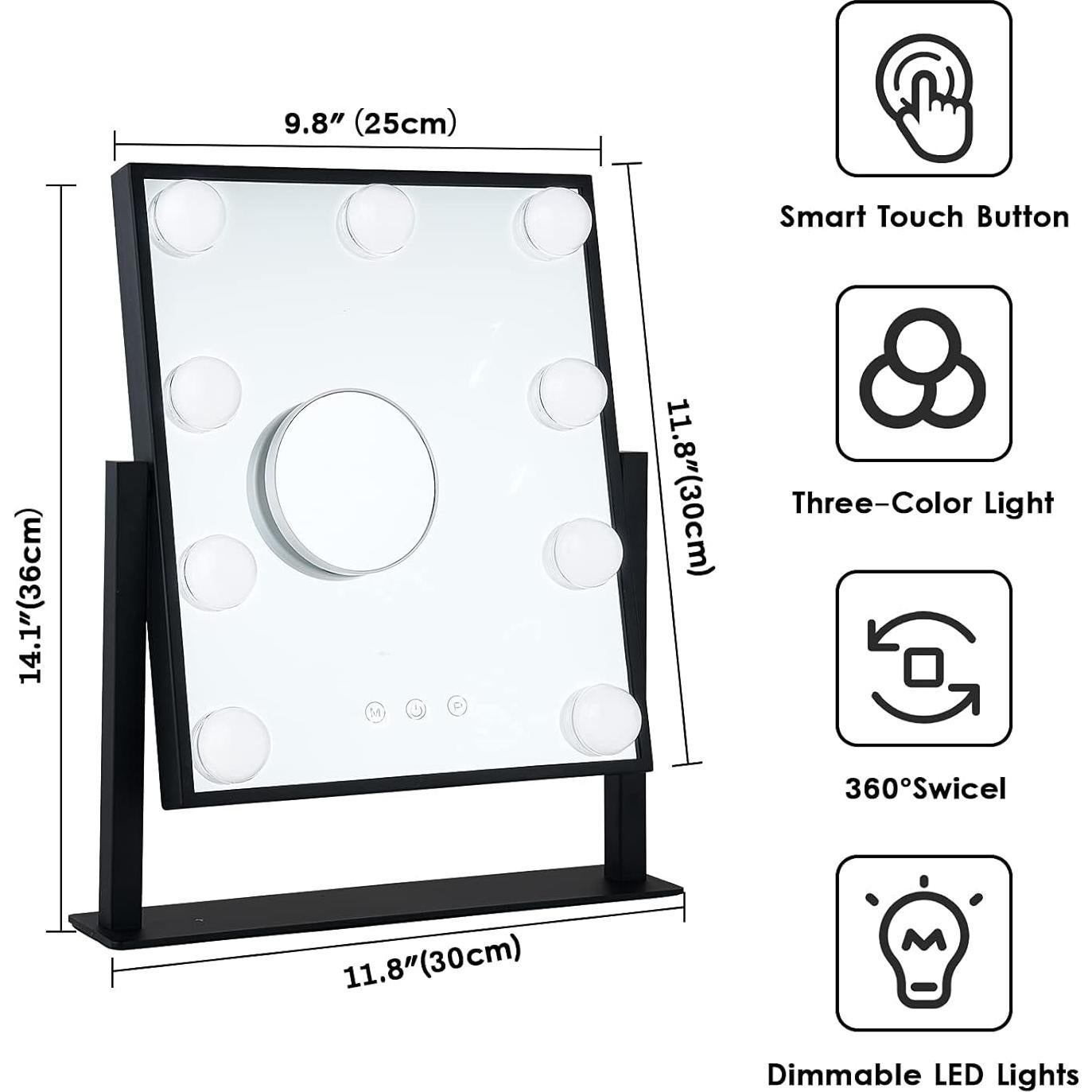 Espejo de Maquillaje Iluminado BWLLNI 30x25.4cm 9 Bombillas LED