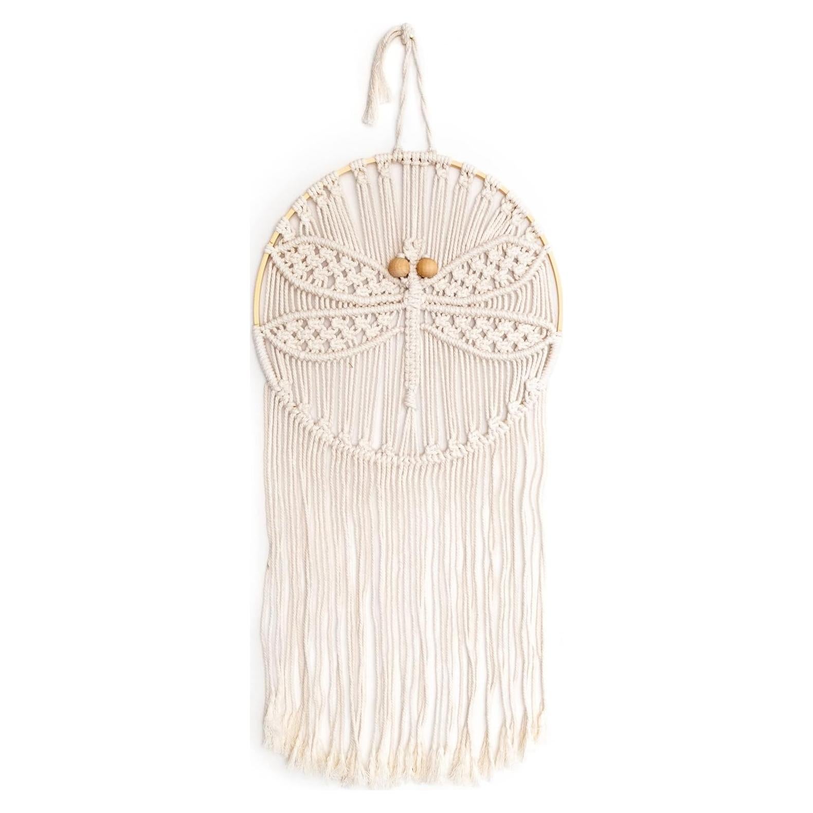 Colgante de Pared Macramé Roble Sólido Libélula 23.6x30.5 cm