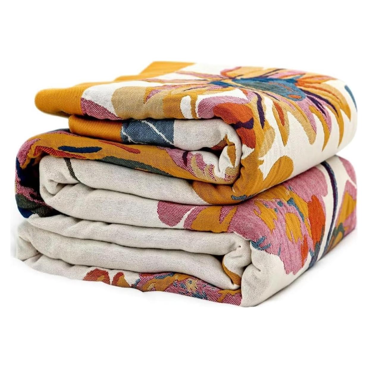 Manta Boho Wzvzss 100% Algodón 127x152cm Floral Reversible