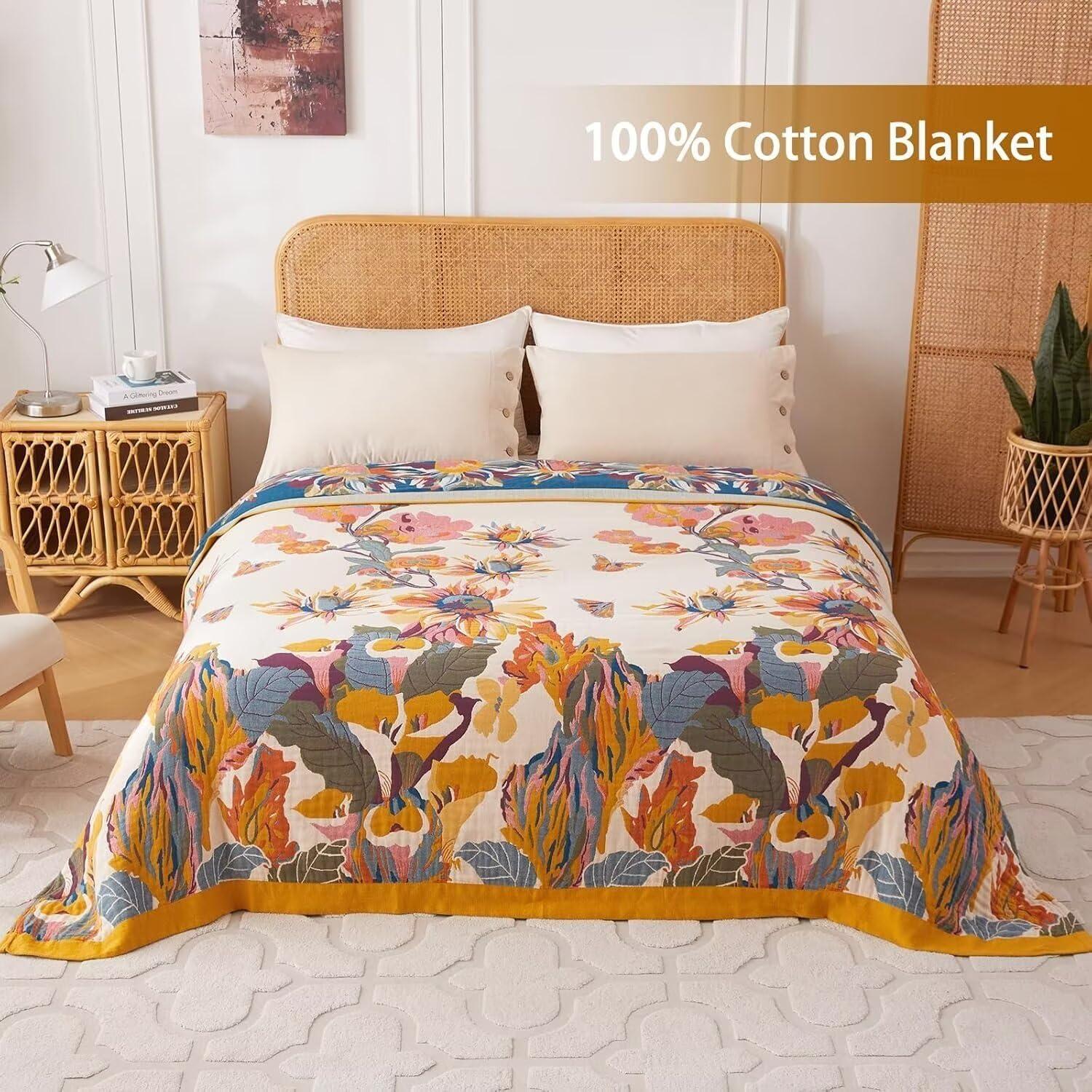 Manta Boho Wzvzss 100% Algodón 127x152cm Floral Reversible