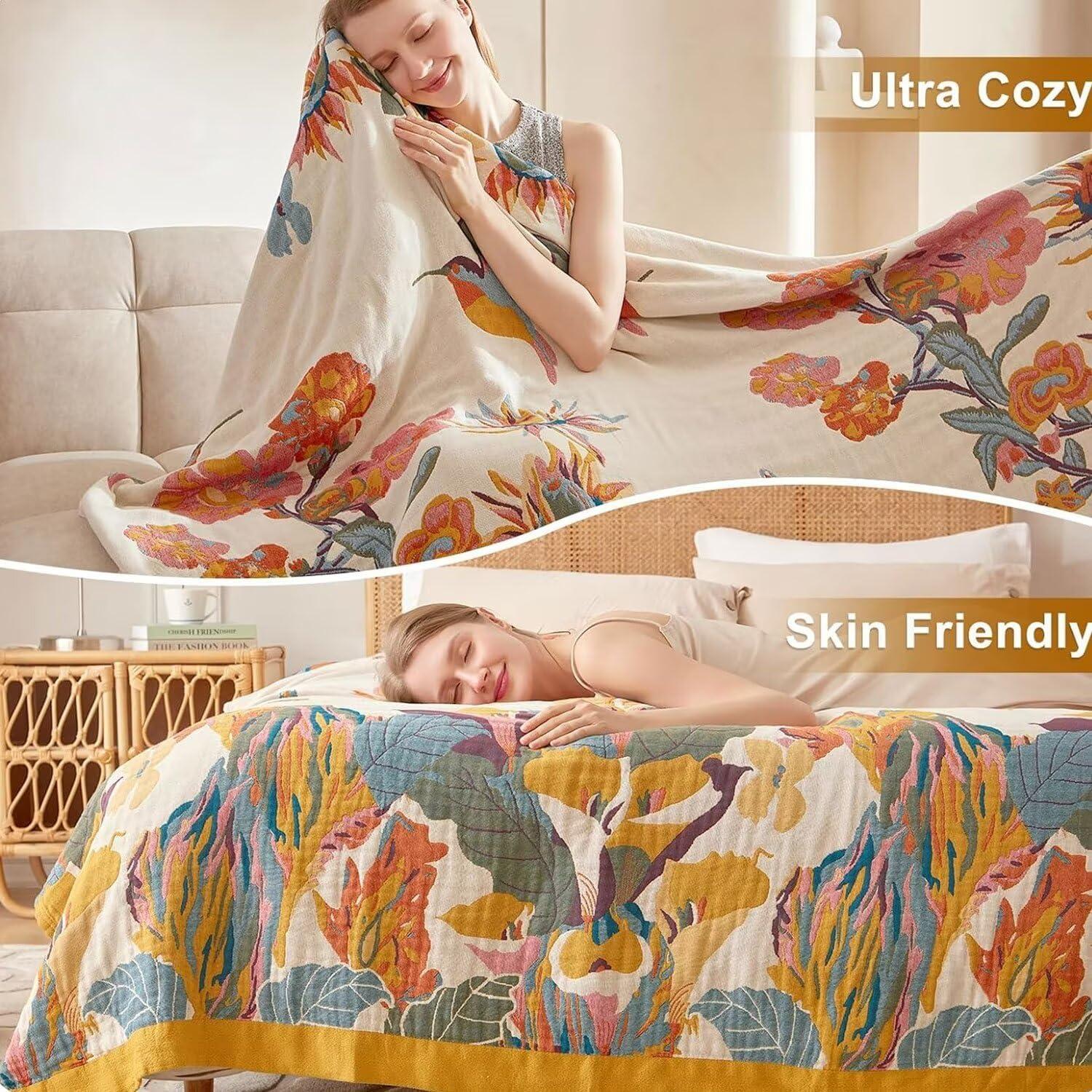 Manta Boho Wzvzss 100% Algodón 127x152cm Floral Reversible