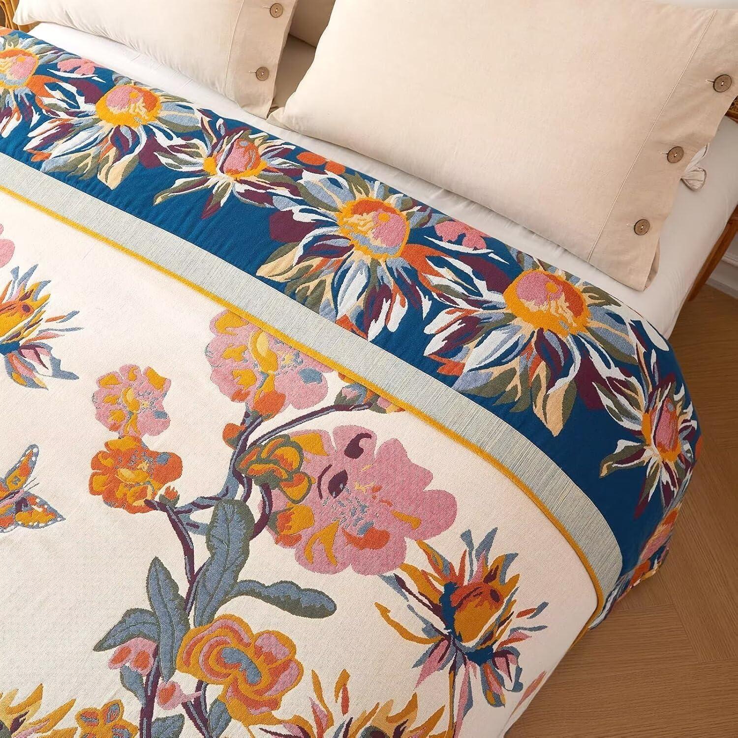 Manta Boho Wzvzss 100% Algodón 127x152cm Floral Reversible