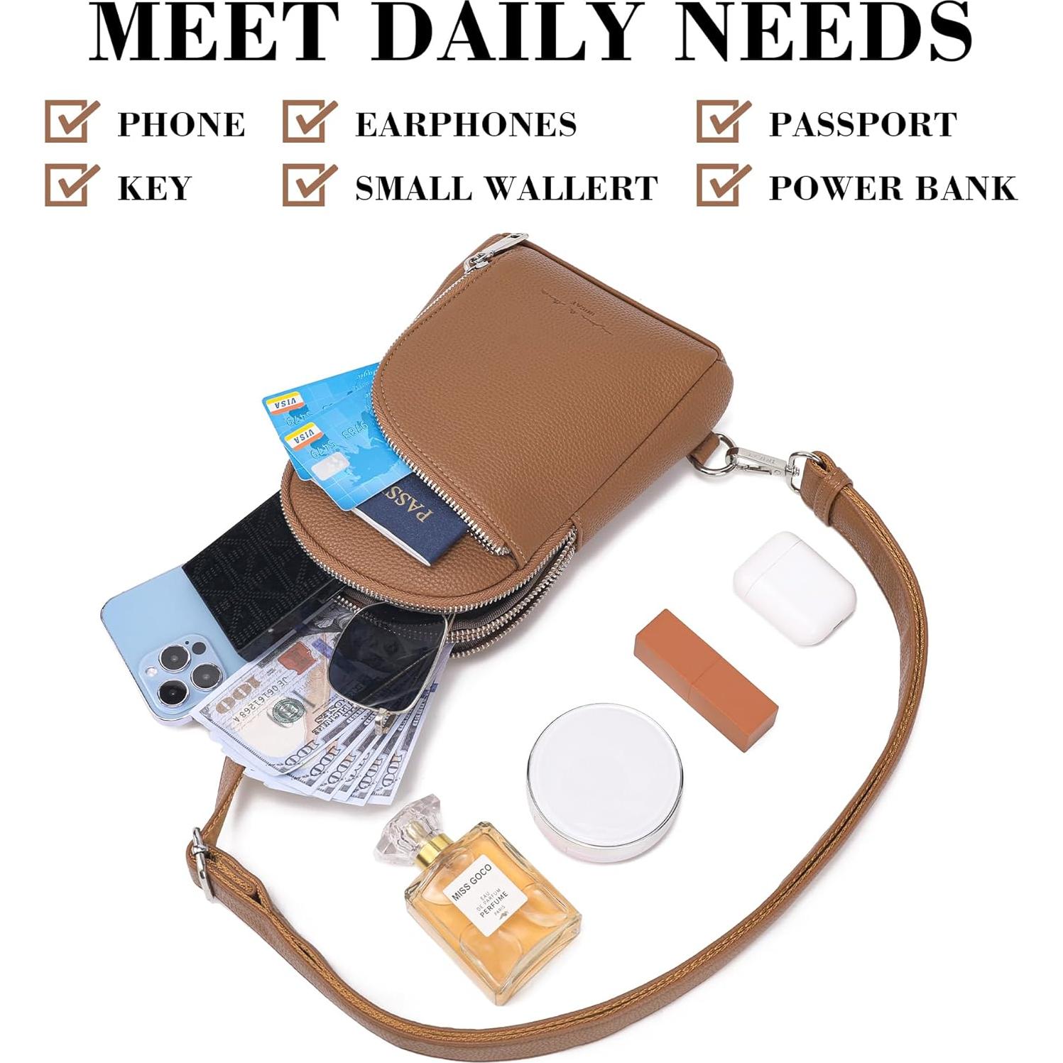 Bolsa Cruzada INICAT de Cuero para Mujeres 1.9L RFID Marrón